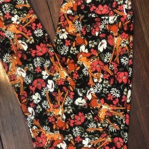 LuLaRoe Disney Black Floral Bambi OS Leggings